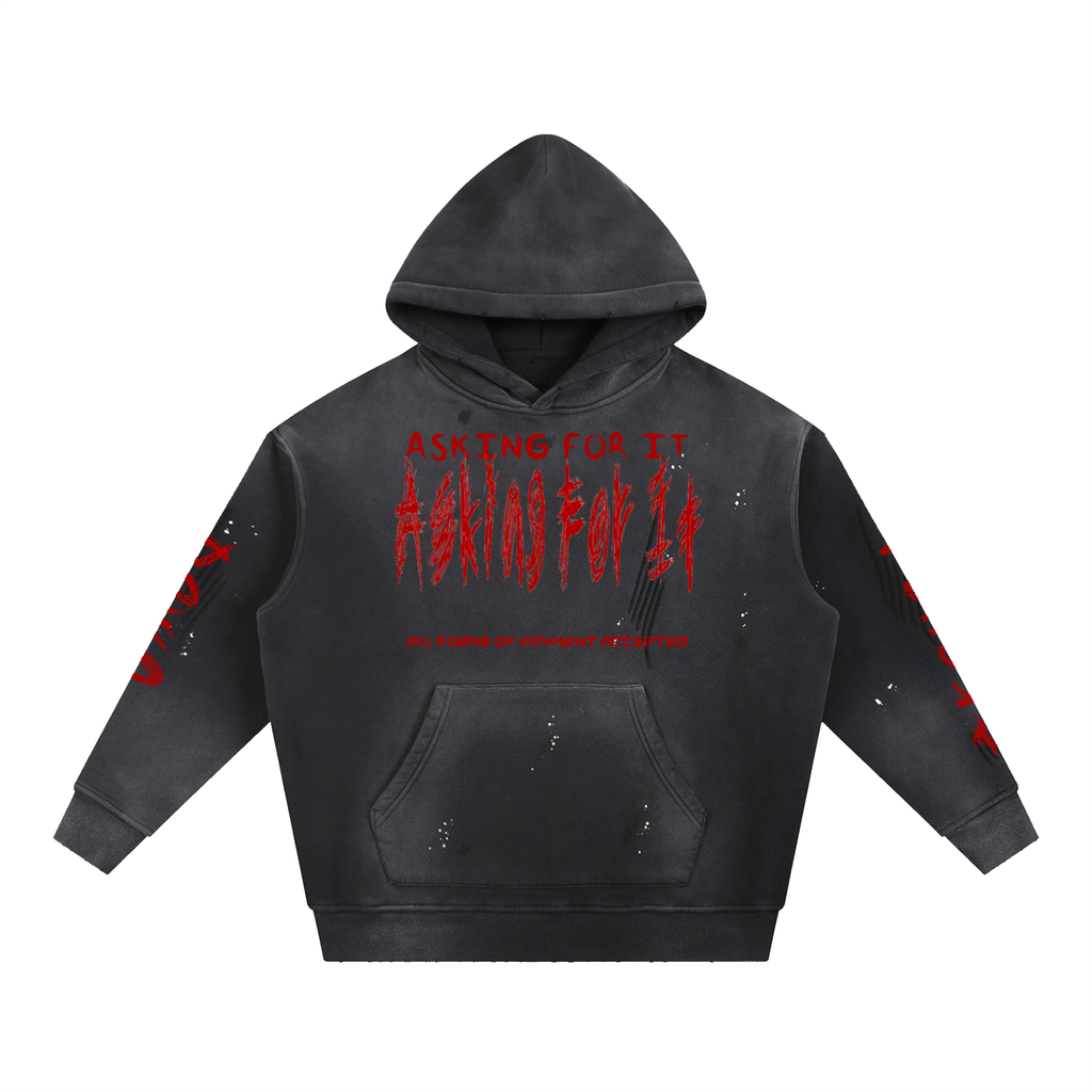 Asking4It Vintage Washed Frayed Hoodie